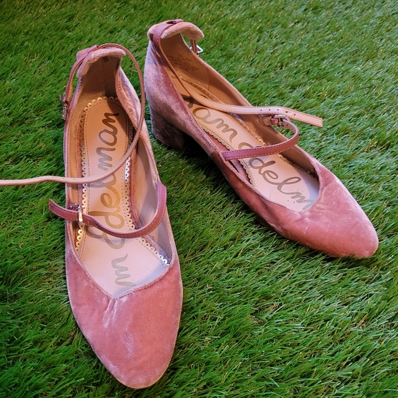 Sam Edelman Crushed Velvet Heels, Pink, Sz 7.5 - Picture 1 of 5